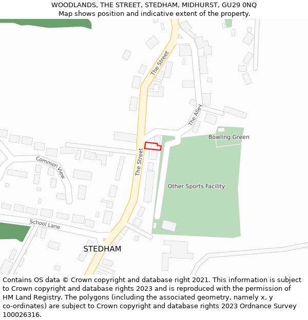 WOODLANDS, THE STREET, STEDHAM, MIDHURST, GU29 0NQ: Location map and indicative extent of plot