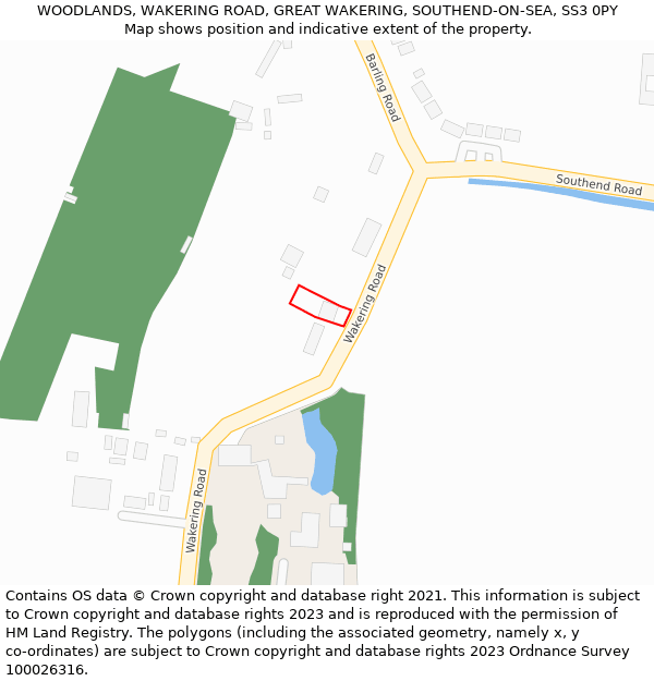 WOODLANDS, WAKERING ROAD, GREAT WAKERING, SOUTHEND-ON-SEA, SS3 0PY: Location map and indicative extent of plot