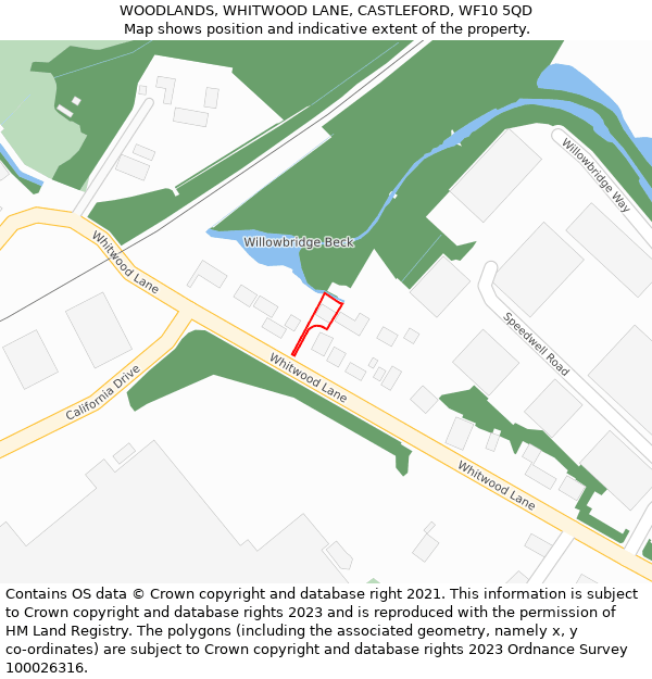 WOODLANDS, WHITWOOD LANE, CASTLEFORD, WF10 5QD: Location map and indicative extent of plot