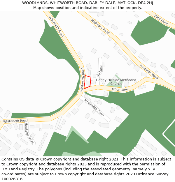 WOODLANDS, WHITWORTH ROAD, DARLEY DALE, MATLOCK, DE4 2HJ: Location map and indicative extent of plot