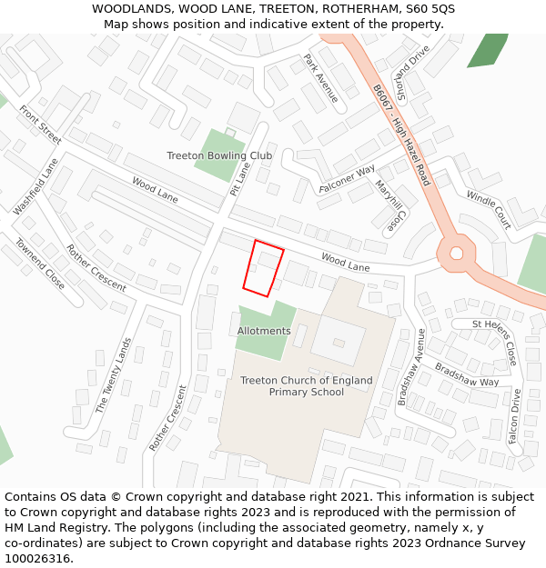 WOODLANDS, WOOD LANE, TREETON, ROTHERHAM, S60 5QS: Location map and indicative extent of plot