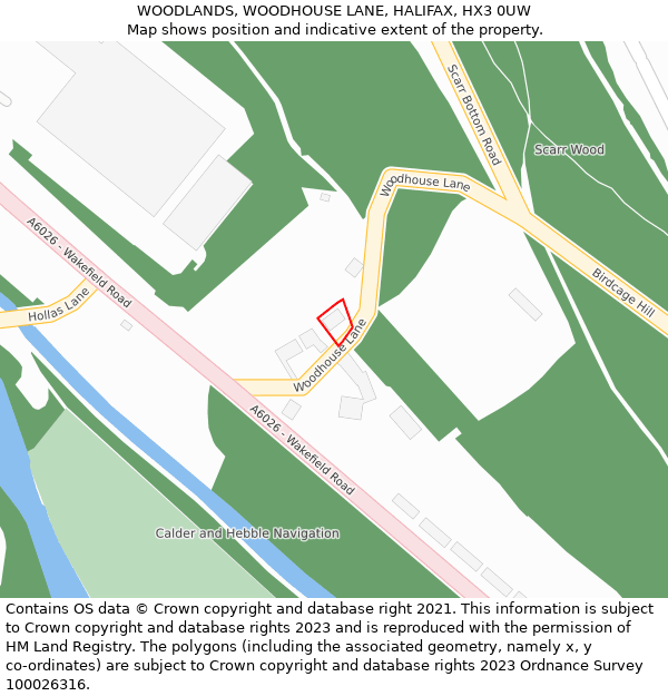 WOODLANDS, WOODHOUSE LANE, HALIFAX, HX3 0UW: Location map and indicative extent of plot