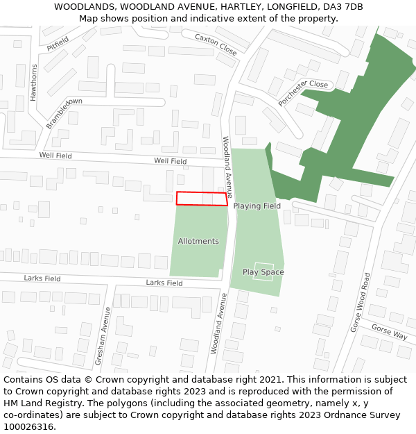 WOODLANDS, WOODLAND AVENUE, HARTLEY, LONGFIELD, DA3 7DB: Location map and indicative extent of plot