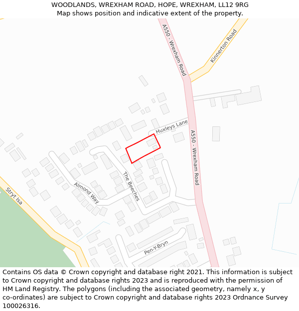 WOODLANDS, WREXHAM ROAD, HOPE, WREXHAM, LL12 9RG: Location map and indicative extent of plot