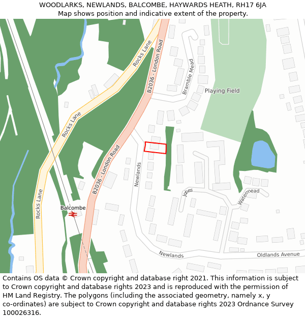 WOODLARKS, NEWLANDS, BALCOMBE, HAYWARDS HEATH, RH17 6JA: Location map and indicative extent of plot