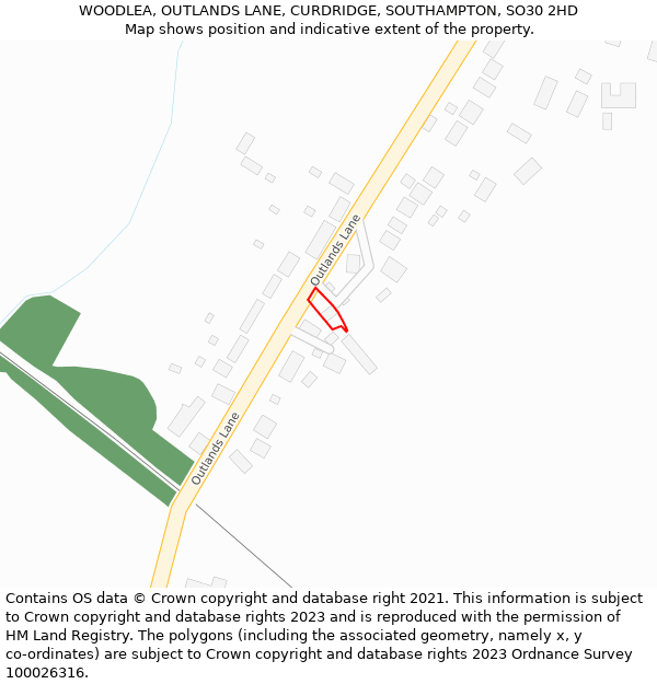 WOODLEA, OUTLANDS LANE, CURDRIDGE, SOUTHAMPTON, SO30 2HD: Location map and indicative extent of plot