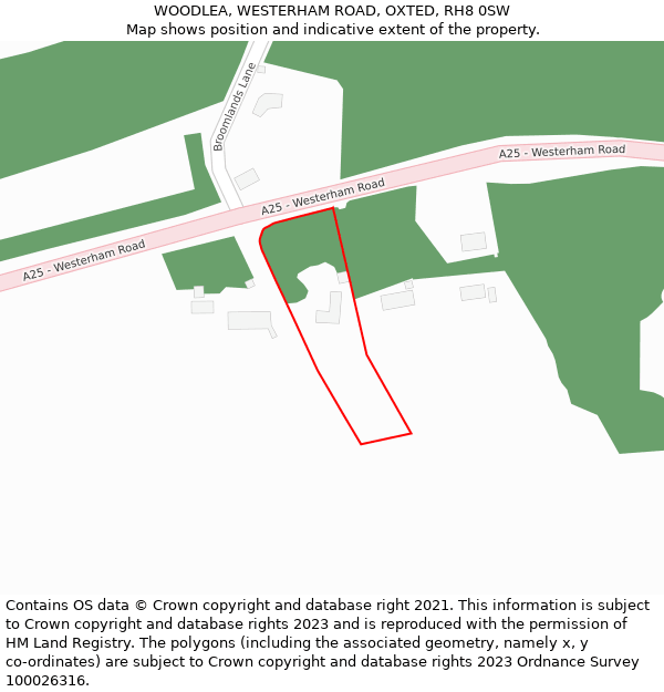 WOODLEA, WESTERHAM ROAD, OXTED, RH8 0SW: Location map and indicative extent of plot