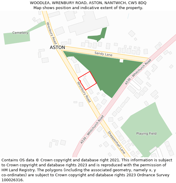 WOODLEA, WRENBURY ROAD, ASTON, NANTWICH, CW5 8DQ: Location map and indicative extent of plot
