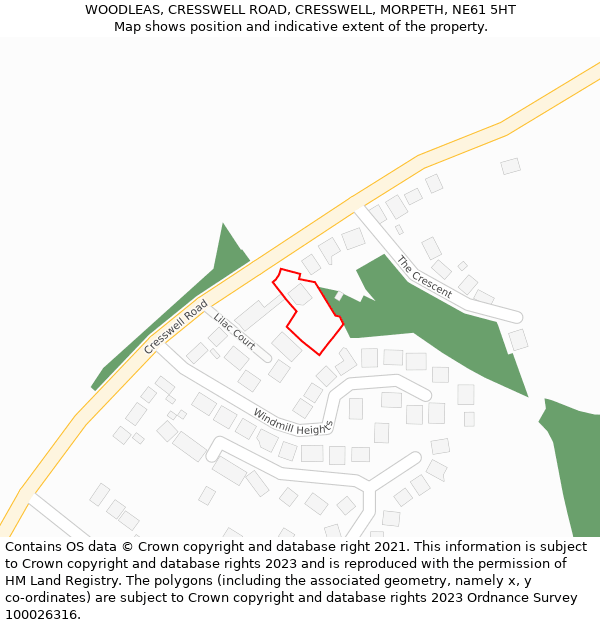 WOODLEAS, CRESSWELL ROAD, CRESSWELL, MORPETH, NE61 5HT: Location map and indicative extent of plot