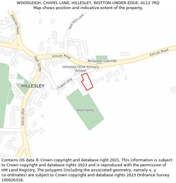 WOODLEIGH, CHAPEL LANE, HILLESLEY, WOTTON-UNDER-EDGE, GL12 7RQ: Location map and indicative extent of plot