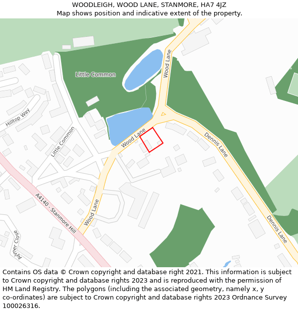 WOODLEIGH, WOOD LANE, STANMORE, HA7 4JZ: Location map and indicative extent of plot