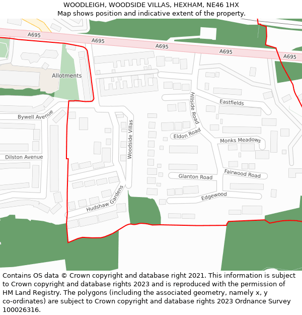 WOODLEIGH, WOODSIDE VILLAS, HEXHAM, NE46 1HX: Location map and indicative extent of plot