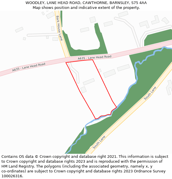 WOODLEY, LANE HEAD ROAD, CAWTHORNE, BARNSLEY, S75 4AA: Location map and indicative extent of plot