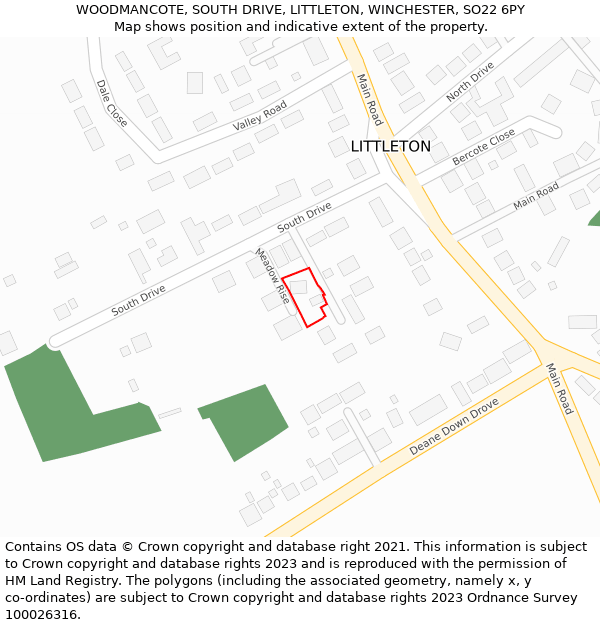 WOODMANCOTE, SOUTH DRIVE, LITTLETON, WINCHESTER, SO22 6PY: Location map and indicative extent of plot