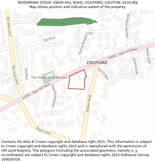 WOODMANS STOUP, SWAN HILL ROAD, COLYFORD, COLYTON, EX24 6QJ: Location map and indicative extent of plot