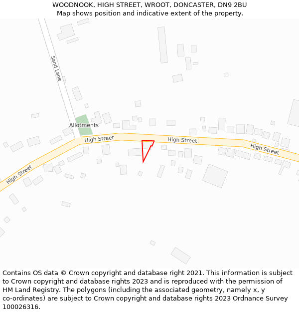 WOODNOOK, HIGH STREET, WROOT, DONCASTER, DN9 2BU: Location map and indicative extent of plot