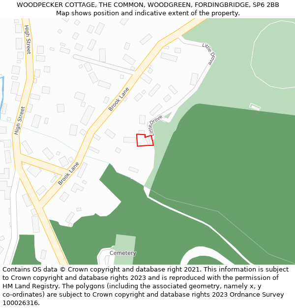 WOODPECKER COTTAGE, THE COMMON, WOODGREEN, FORDINGBRIDGE, SP6 2BB: Location map and indicative extent of plot