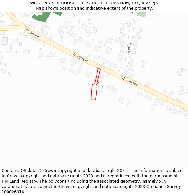 WOODPECKER HOUSE, THE STREET, THORNDON, EYE, IP23 7JN: Location map and indicative extent of plot