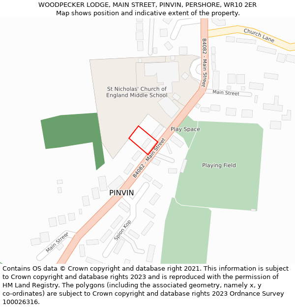 WOODPECKER LODGE, MAIN STREET, PINVIN, PERSHORE, WR10 2ER: Location map and indicative extent of plot