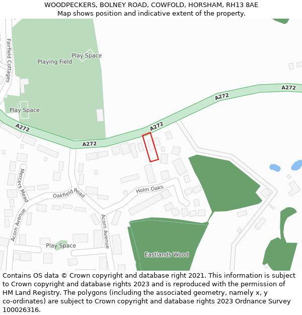 WOODPECKERS, BOLNEY ROAD, COWFOLD, HORSHAM, RH13 8AE: Location map and indicative extent of plot