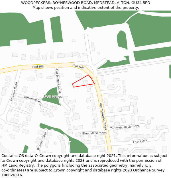 WOODPECKERS, BOYNESWOOD ROAD, MEDSTEAD, ALTON, GU34 5ED: Location map and indicative extent of plot