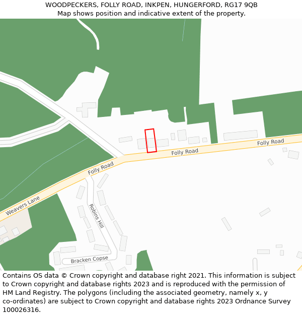 WOODPECKERS, FOLLY ROAD, INKPEN, HUNGERFORD, RG17 9QB: Location map and indicative extent of plot