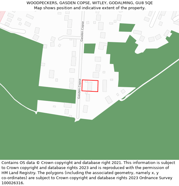 WOODPECKERS, GASDEN COPSE, WITLEY, GODALMING, GU8 5QE: Location map and indicative extent of plot