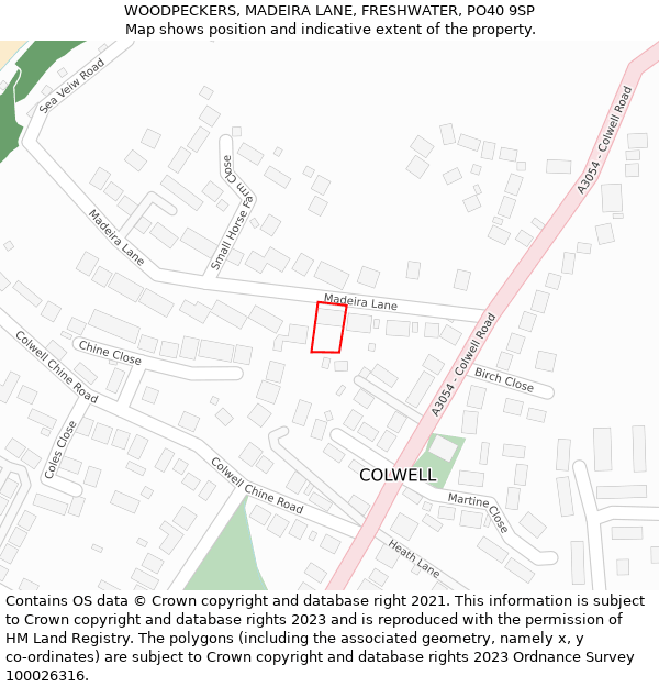 WOODPECKERS, MADEIRA LANE, FRESHWATER, PO40 9SP: Location map and indicative extent of plot