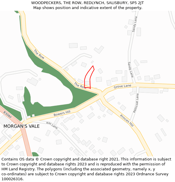 WOODPECKERS, THE ROW, REDLYNCH, SALISBURY, SP5 2JT: Location map and indicative extent of plot