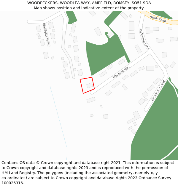 WOODPECKERS, WOODLEA WAY, AMPFIELD, ROMSEY, SO51 9DA: Location map and indicative extent of plot