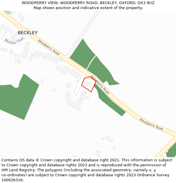 WOODPERRY VIEW, WOODPERRY ROAD, BECKLEY, OXFORD, OX3 9UZ: Location map and indicative extent of plot