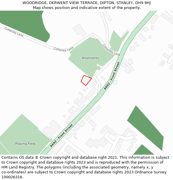 WOODRIDGE, DERWENT VIEW TERRACE, DIPTON, STANLEY, DH9 9HJ: Location map and indicative extent of plot