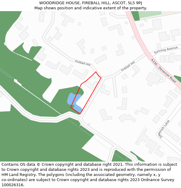 WOODRIDGE HOUSE, FIREBALL HILL, ASCOT, SL5 9PJ: Location map and indicative extent of plot