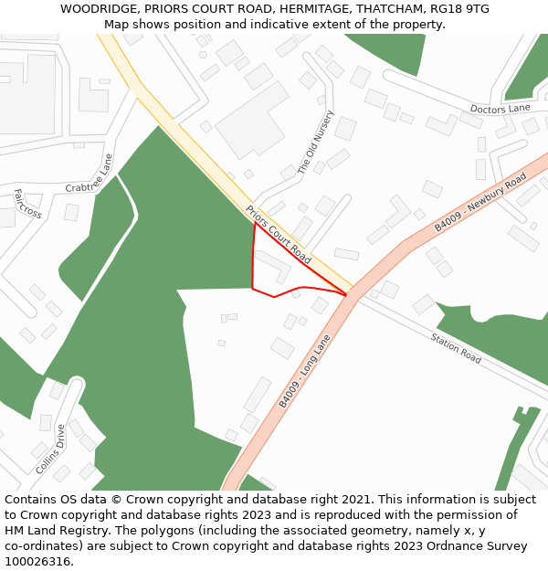 WOODRIDGE, PRIORS COURT ROAD, HERMITAGE, THATCHAM, RG18 9TG: Location map and indicative extent of plot