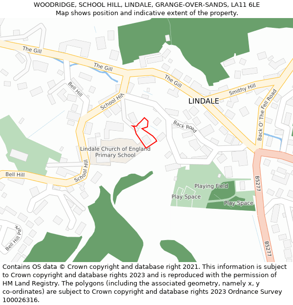 WOODRIDGE, SCHOOL HILL, LINDALE, GRANGE-OVER-SANDS, LA11 6LE: Location map and indicative extent of plot