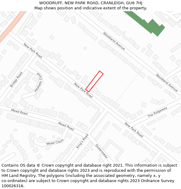 WOODRUFF, NEW PARK ROAD, CRANLEIGH, GU6 7HJ: Location map and indicative extent of plot