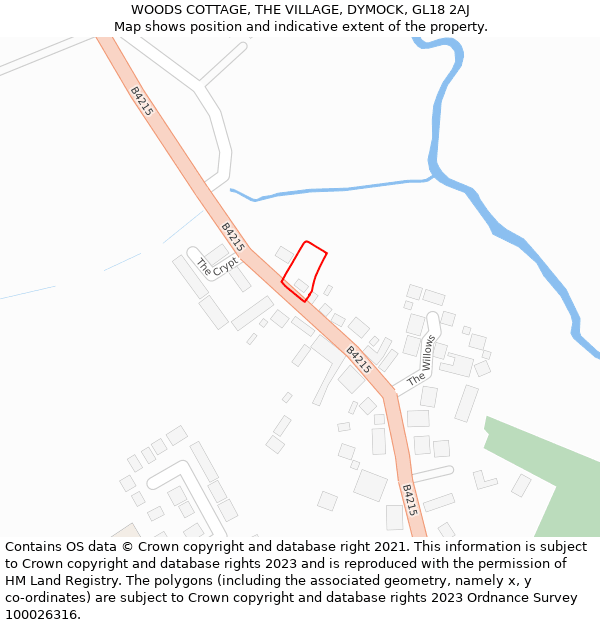 WOODS COTTAGE, THE VILLAGE, DYMOCK, GL18 2AJ: Location map and indicative extent of plot