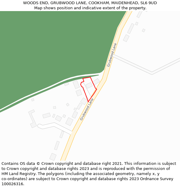 WOODS END, GRUBWOOD LANE, COOKHAM, MAIDENHEAD, SL6 9UD: Location map and indicative extent of plot