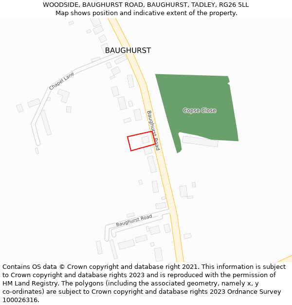 WOODSIDE, BAUGHURST ROAD, BAUGHURST, TADLEY, RG26 5LL: Location map and indicative extent of plot