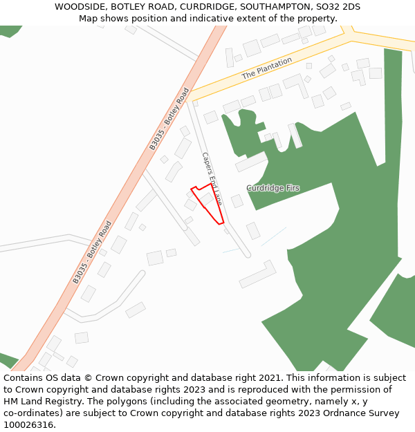 WOODSIDE, BOTLEY ROAD, CURDRIDGE, SOUTHAMPTON, SO32 2DS: Location map and indicative extent of plot