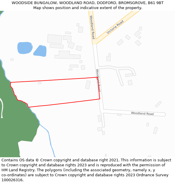 WOODSIDE BUNGALOW, WOODLAND ROAD, DODFORD, BROMSGROVE, B61 9BT: Location map and indicative extent of plot