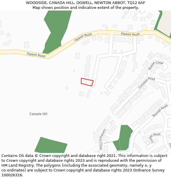 WOODSIDE, CANADA HILL, OGWELL, NEWTON ABBOT, TQ12 6AF: Location map and indicative extent of plot