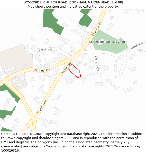WOODSIDE, CHURCH ROAD, COOKHAM, MAIDENHEAD, SL6 9PJ: Location map and indicative extent of plot