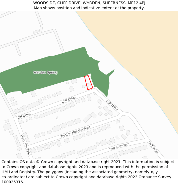 WOODSIDE, CLIFF DRIVE, WARDEN, SHEERNESS, ME12 4PJ: Location map and indicative extent of plot