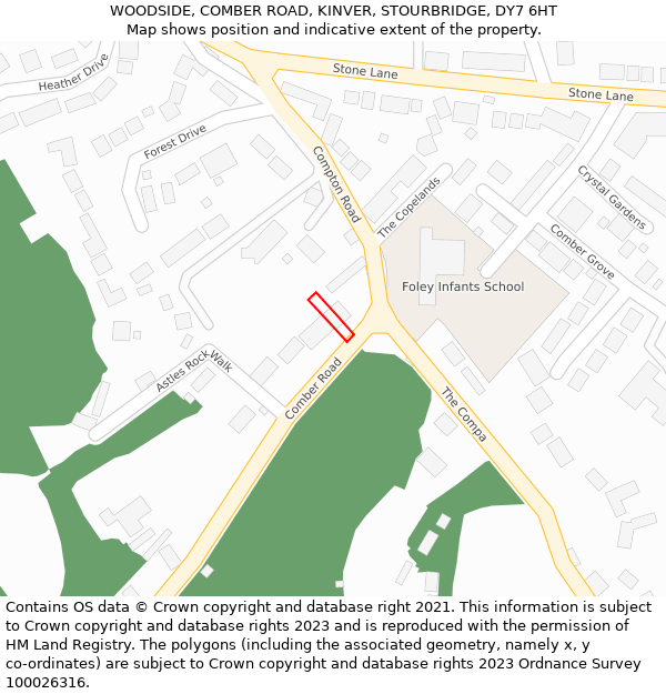WOODSIDE, COMBER ROAD, KINVER, STOURBRIDGE, DY7 6HT: Location map and indicative extent of plot