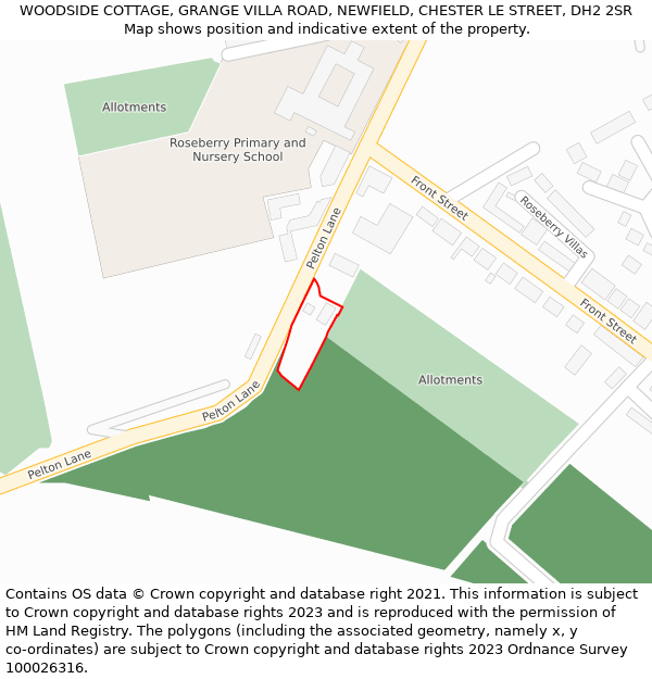 WOODSIDE COTTAGE, GRANGE VILLA ROAD, NEWFIELD, CHESTER LE STREET, DH2 2SR: Location map and indicative extent of plot