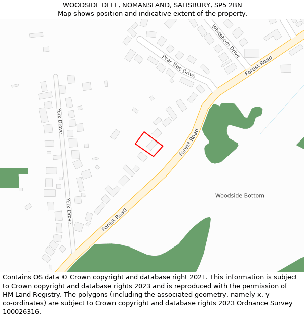 WOODSIDE DELL, NOMANSLAND, SALISBURY, SP5 2BN: Location map and indicative extent of plot