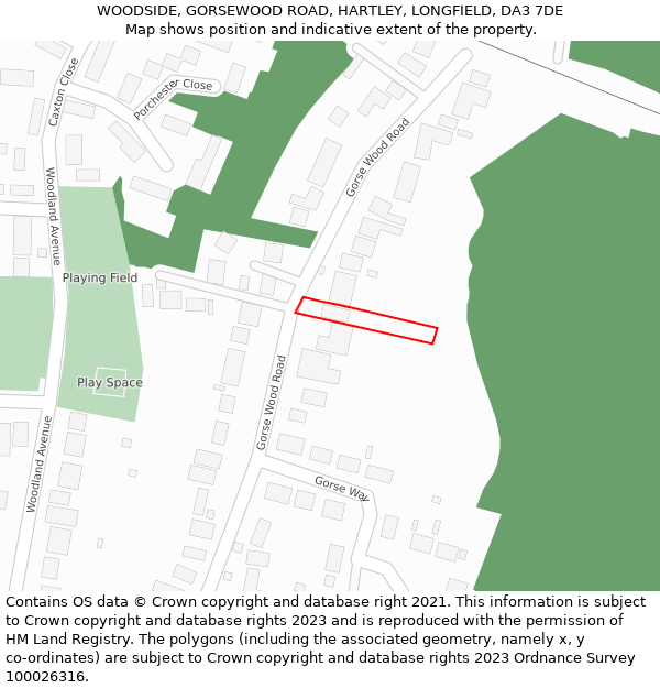 WOODSIDE, GORSEWOOD ROAD, HARTLEY, LONGFIELD, DA3 7DE: Location map and indicative extent of plot