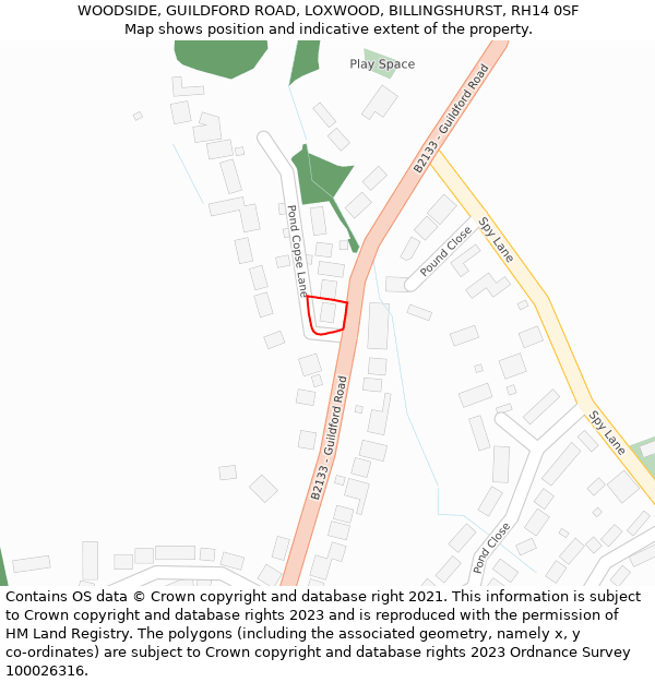 WOODSIDE, GUILDFORD ROAD, LOXWOOD, BILLINGSHURST, RH14 0SF: Location map and indicative extent of plot