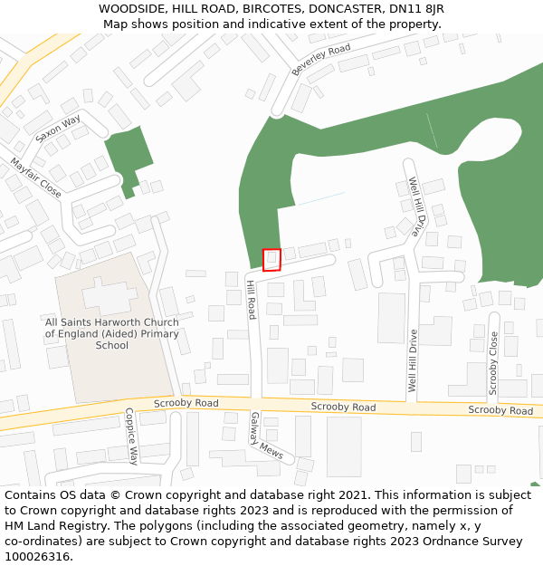 WOODSIDE, HILL ROAD, BIRCOTES, DONCASTER, DN11 8JR: Location map and indicative extent of plot